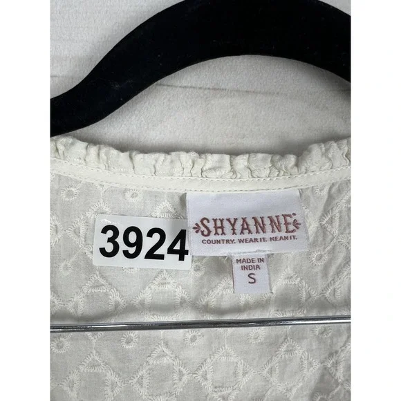 Shyanne Tank Top Womens Small White Embroidered Smocked Lace Up Ruffle Hem Boho - Picture 3 of 6